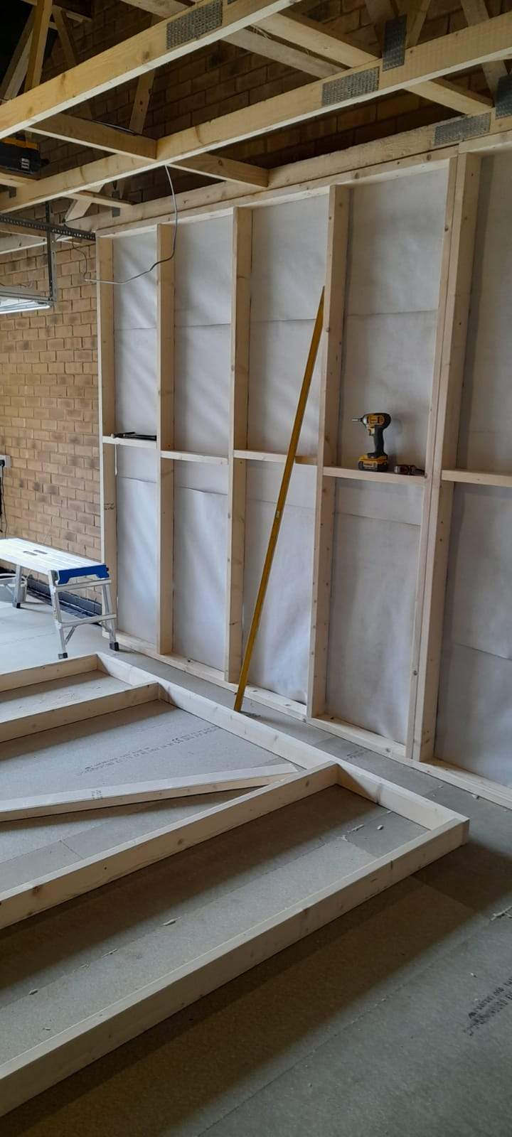 Studwork installed for garage conversion in Peterborough